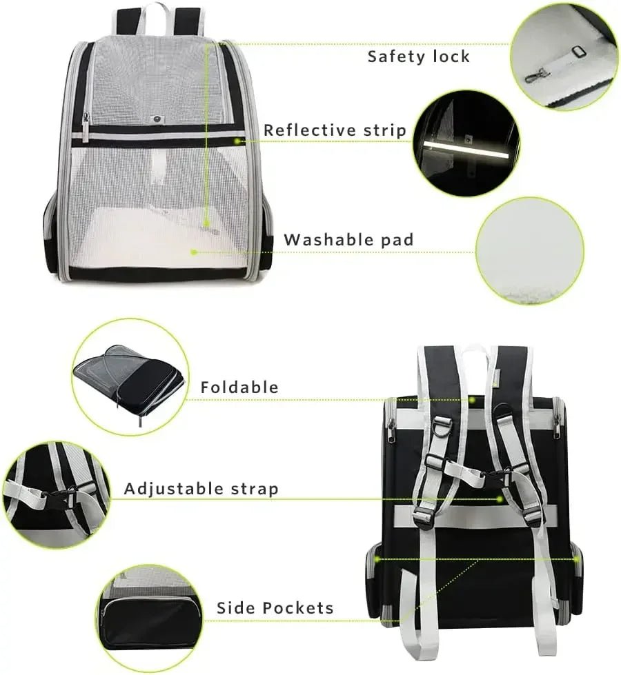 Innovative Traveler Bubble Backpack Pet Carriers for Cats and Dogs Clear Window, Seatbelt Attachments - Chatcalineux.com